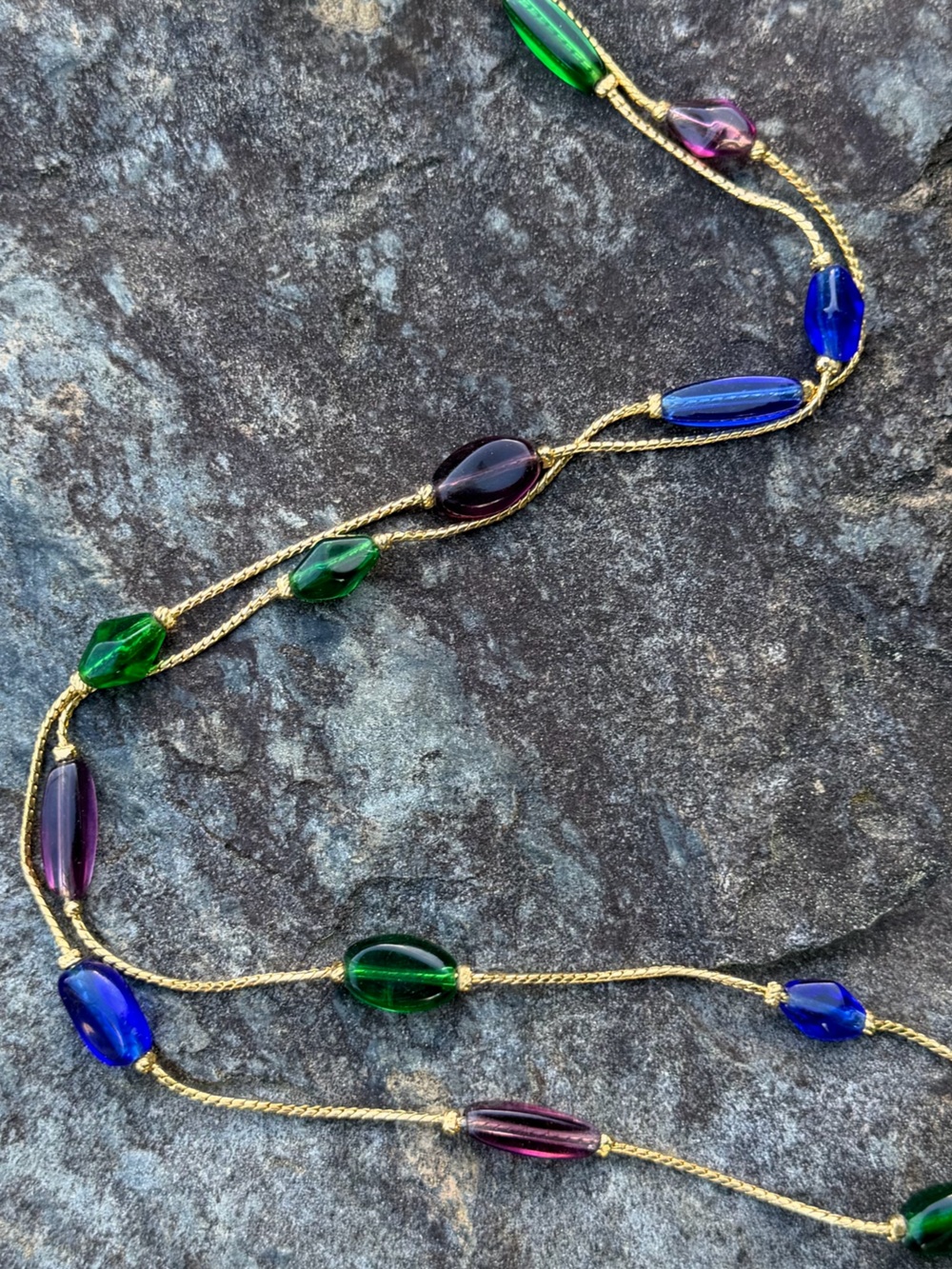 Vintage Trifari Gold Tone Glass Bead Colorful Necklace